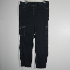 LOFT Marisa Women's Black Cargo Pants with White Stitch Detail and Snap Buttons